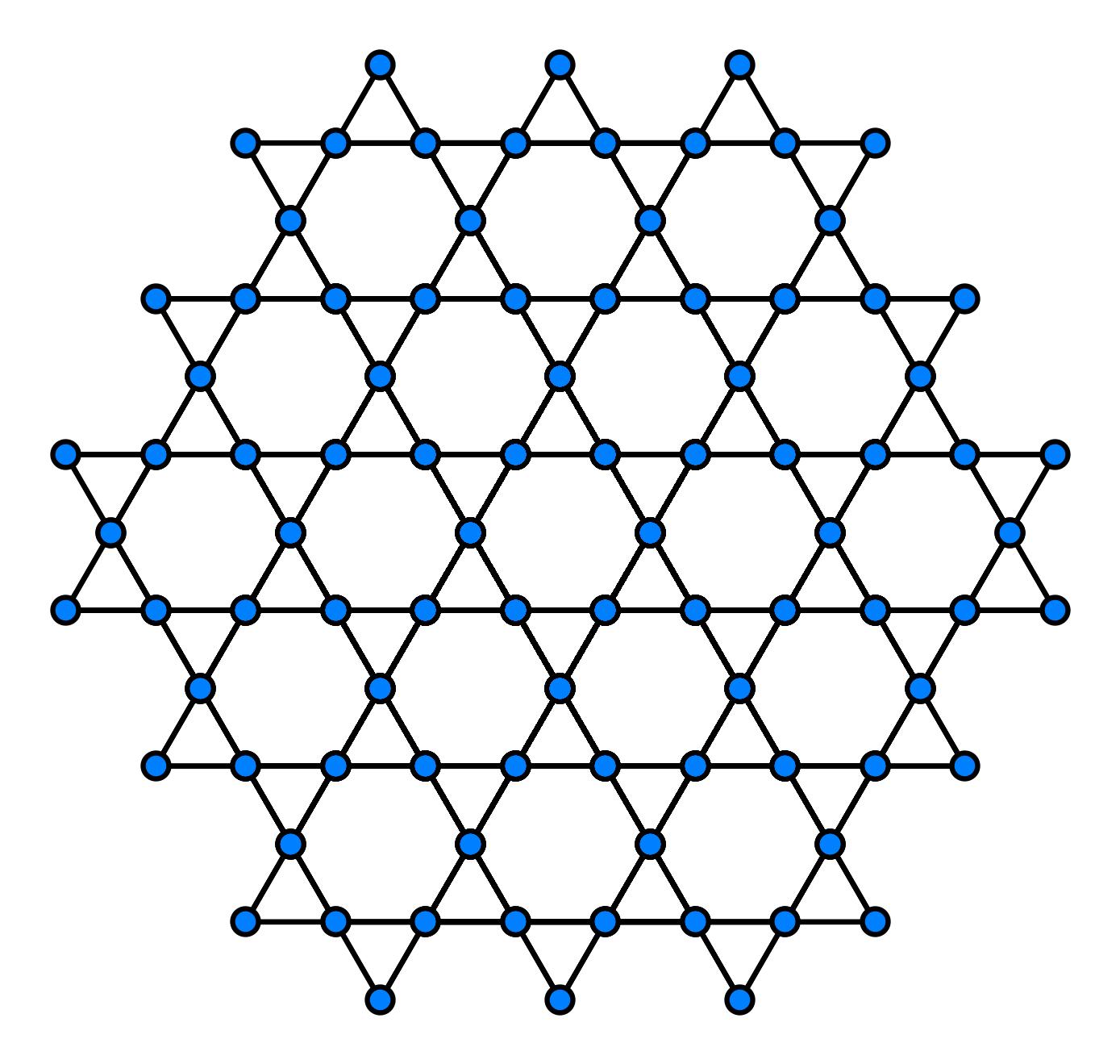 The kagome lattice is a pattern of corner-sharing triangles.